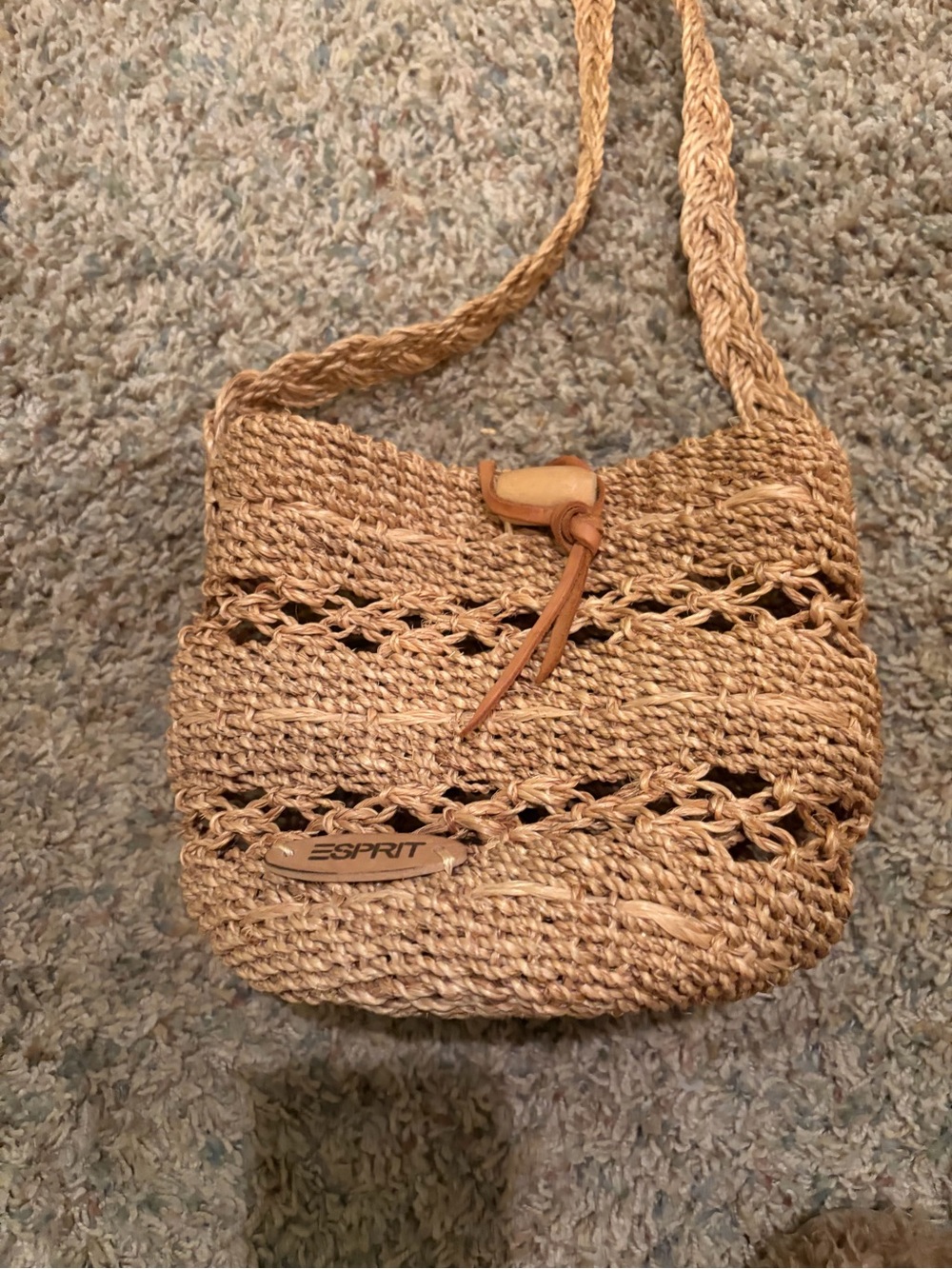 Vintage ESPRIT Woven Raffia Crossbody Bag: Straw Basket Purse